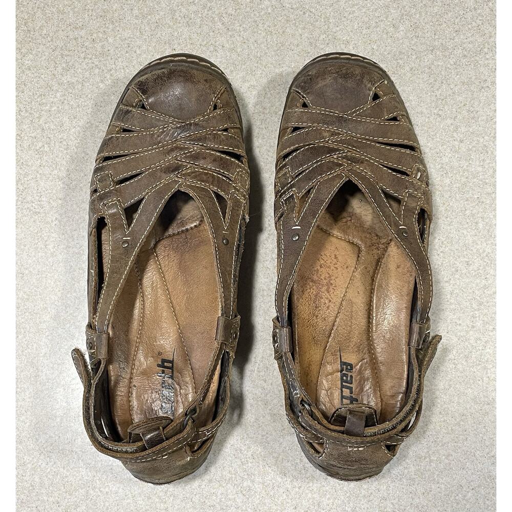 Earth Brown Leather Sandals Women’s Size 8B Adjustable Ankle Strap Breathable - Picture 4 of 15